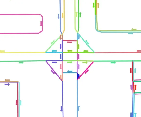 The road network correctly broken down into elementary sections and links
