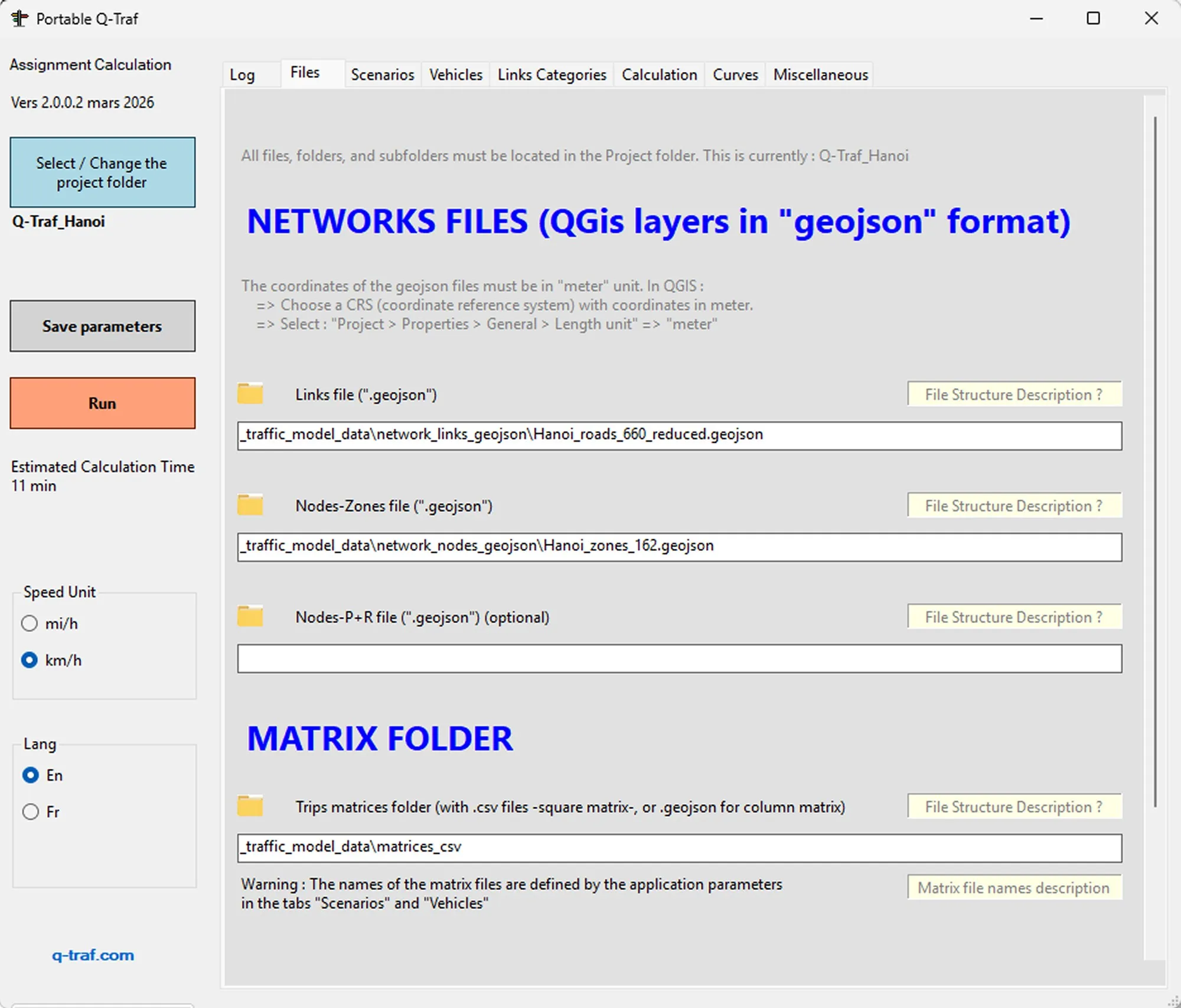 Q-Traf tab 2 - Network Files