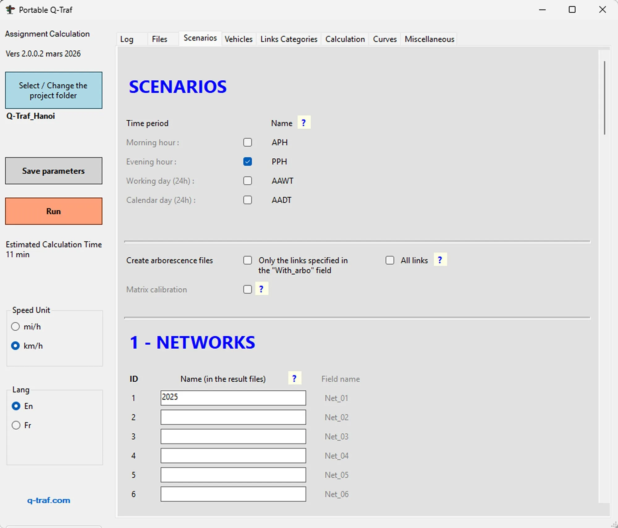 Q-Traf tab 3 - Scenarios